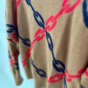 Clare V. Drop Shoulder Sweater — Camel w/ Diagonal Chains / S